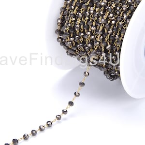 Black Rondelle Faceted Beaded Chain 14K Gold Filled, Crystal Beaded Chain, Crystal Glass Rondelle Bead Chain Jewelry Making 3mm, CH028