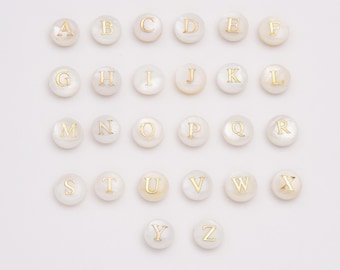 Dainty Freshwater Pearl Initial Letter Beads, MOP Alphabet Beads, Natural Shell Initial Beads, Personalized Initial Charms, BD174