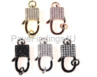 18K Gold Square Lobster Clasp, Square Lock Lobster Claw Clasp, Cubic Zirconia Clasp/Link Connector/Clasp/Enhancer, 22x10mm, CL307