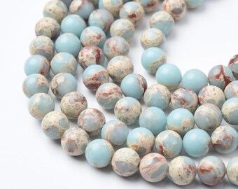 Blue Brown Imperial Jasper Beads 8mm, Natural Snake Skin Jasper Round Smooth Gemstone Beads for Jewelry Making, Calming Beads Strand GRN645