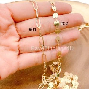 22K Gold Paperclip Chain by Yard, Gold 6mm Round Disc Link Chain by Foot, Wholesale Bulk Roll Chain for Jewelry Making, CH084_4MM /CH108M
