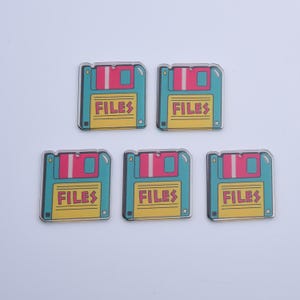 Charm rétro pour disquette, porte-clés en acrylique « Fichiers » des années 90, accessoire informatique vintage, breloque pour sac ou planificateur technique geek, CP2213
