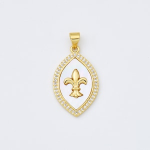 Ciondolo di perle di conchiglia Fleur De Lis, pendente Fleur De Lis riempito d'oro, madreperla, simbolo del giglio reale per la fornitura di bracciali per collane, CP1984