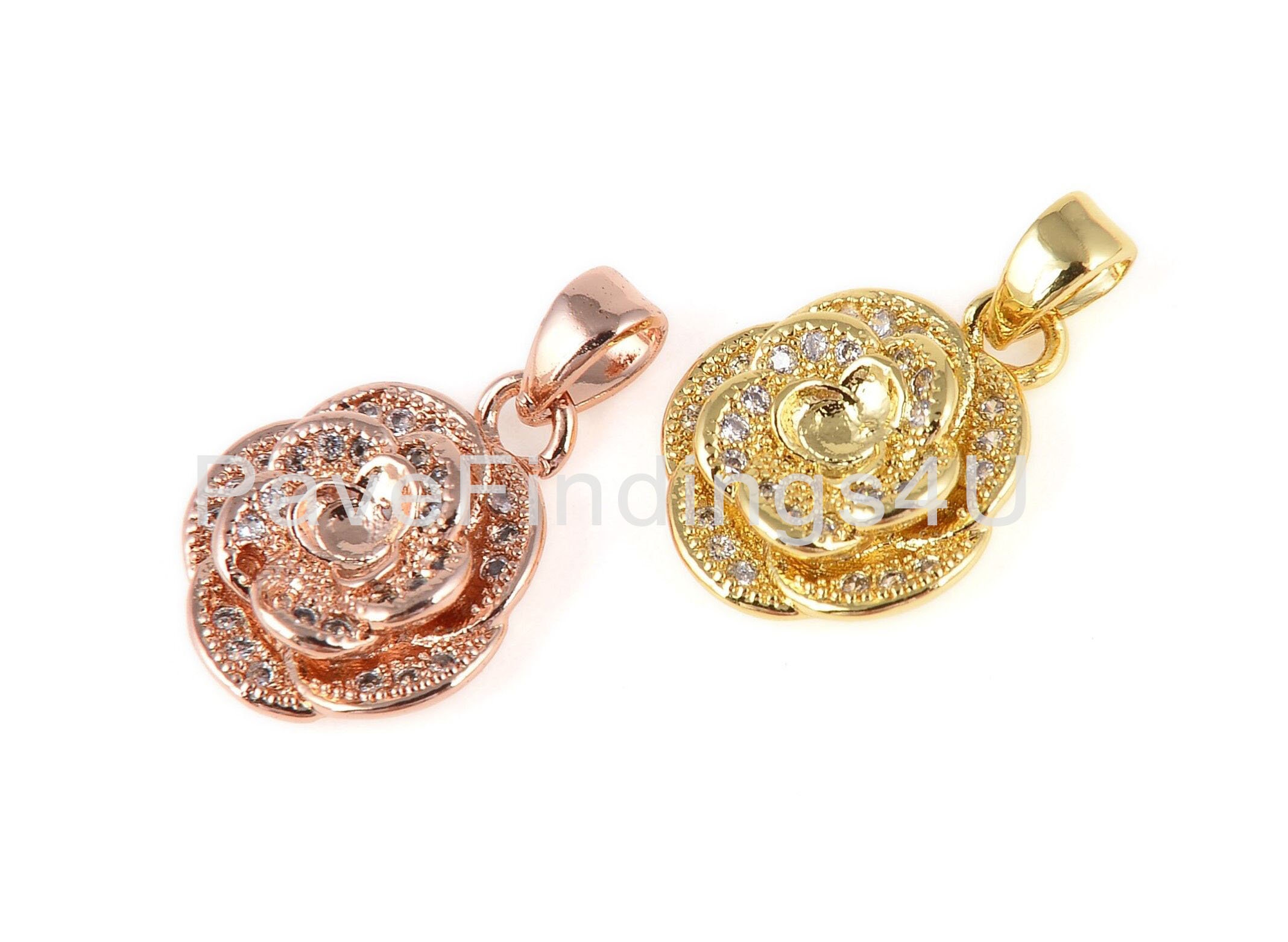 24K Gold Lotus Necklace CZ Micro Pave 