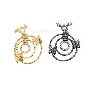 Unique Design Round Butterfly 18K Gold CZ Micro Pave Connector, Butterfly Connector, Bracelet Connector, Insect Connector, 23mm, CN063