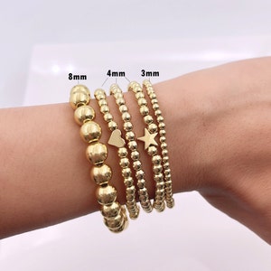 18K Gold Beaded Bracelet , Gold Filled Gold Ball Bead Stretch Bracelet, Heart Star Gold Beaded Bracelet stackable Stretchy Bracelet BR009A