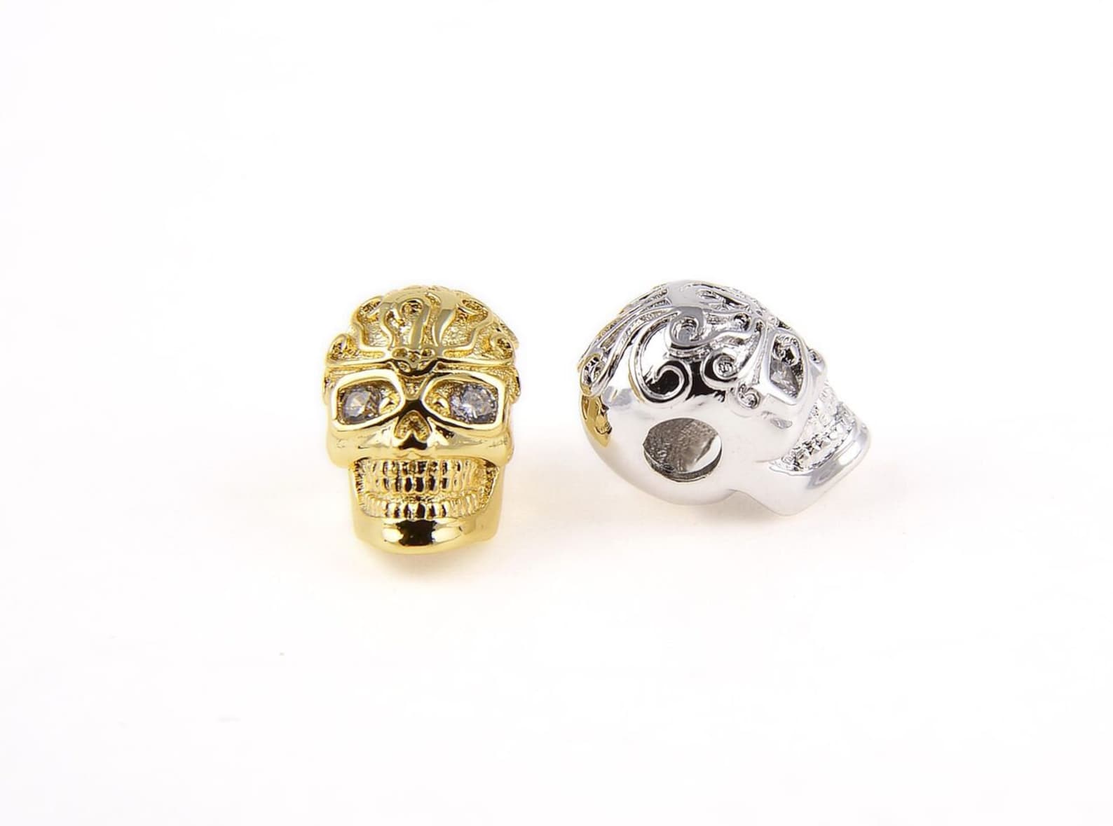 Skull Head Beads Skeleton Charm Golden Skull CZ Micro Pave Etsy