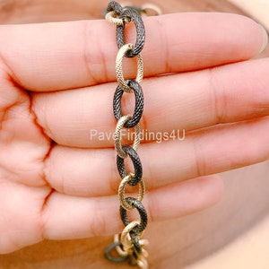 24K Gold Two Tone Cable Chain by Yard, Gold Plated Oval Link Chain by Foot, Wholesale Textured Cable Chain for Jewelry Making, CH137