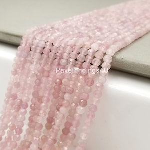 Madagascar Rose Quartz Beads Grade AAA Genuine Natural Gemstone 2mm, 3mm and 4mm Faceted Round Loose Beads 15.5&quot; Full Strand PRP114
