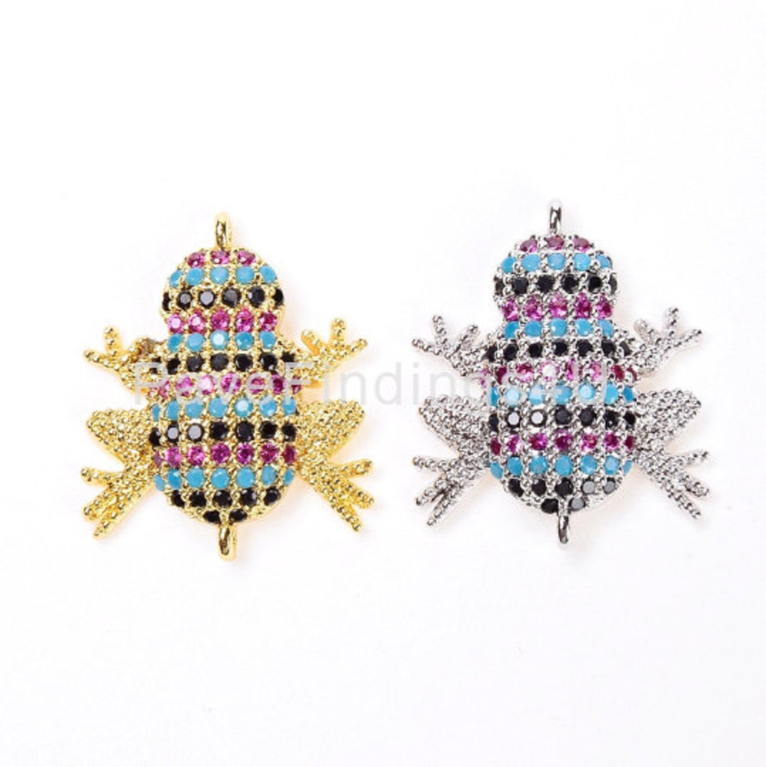14K Gold Micro Pave Frog Connector Frog Jewelry CZ Micro Etsy