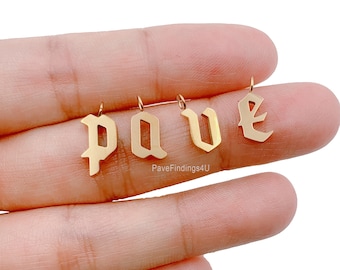 Gold Charm Personalized Gothic Initial Letter Charm Necklace, Gold Filled Over Brass, Custom Old English Font Style, Initial Necklace CP1209