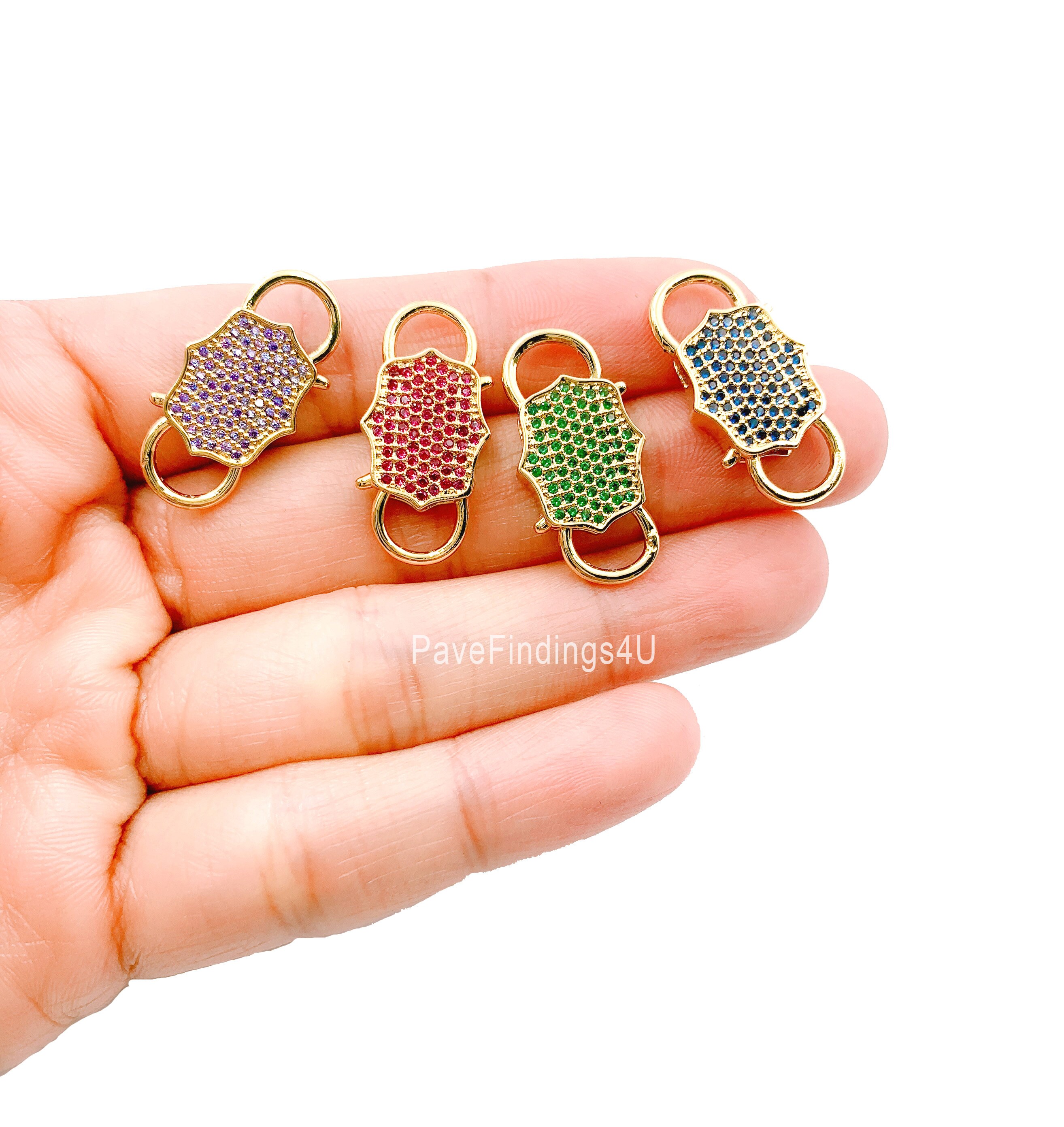 Interlocking Clasp Colored CZ Micro Pave, Double Lock Clasp