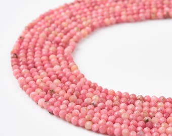 Cuentas de rodonita rosa natural de 2 mm, piedra preciosa de rodonita rosa facetada, tira de 39 cm, PRP390