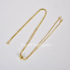 Box Chain Necklace with Slider Rubber Stopper Bead, Gold Filled Square Box Chain Necklace, 48&quot; Layering Box Chain for Jewelry Making, NK007