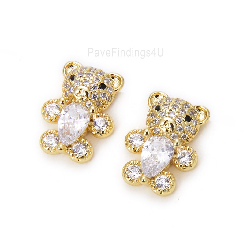 18K Gold Teddy Bear Stud Earrings CZ Teddy Bear Earrings | Etsy
