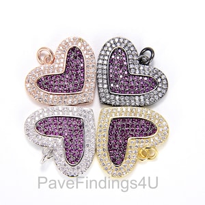 Ciondolo a forma di cuore rosso in oro 24K, ciondolo a forma di cuore con micro pavé di zirconi cubici, ciondolo a forma di cuore con zirconi cubici per gioielli fai da te, collana e bracciale, 21 x 19 mm, CP650