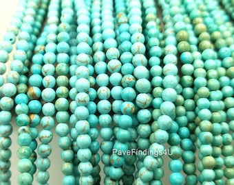 Cuentas de turquesa natural de 3 mm, grado AAA, redondas, sueltas, hebra completa, 15,5 pulgadas, TUQ046