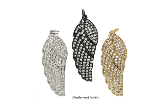 Angel Wing Pendant/ Charm CZ Micro Pave 