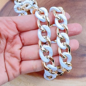 Large Chunky Link Chain by Foot, Gold Filled & White Enamel Light Weight Chain by Yard, Paperclip Chain, Wholesale Bulk Roll Chain, CH343