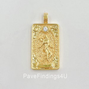 18K Gold Tarot Karten Charm, The World Tarot Karten Anhänger, Amulett Schmuck für Halsketten Komponenten Versorgung, 30 x 15 mm,CP1435