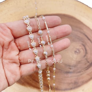 Heart Pearl Chain by Yard, Gold Filled Pearl Chain by Foot, White Pearl Wholesale Bulk Roll Chain for Jewelry Making, CH296