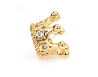 CZ Micro Pave Big Hole Crown Spacer Beads for Men's Bracelet, Cubic Zirconia Crown Beads, CZ Large Hole Crown Charm,7x11mm|BD177