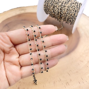 1/3/10 Feet Black Spinel Crystal Beaded Chain 14K Gold, Cluster Rosary Chain,  Beaded Chain, Bulk Chain, 2mm, CH040