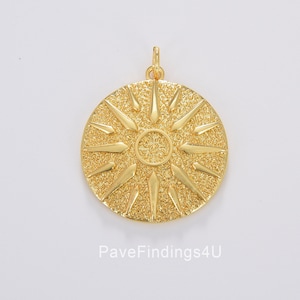 Ciondolo medaglione raggio di sole, ciondolo sole riempito d'oro, fornitura di collana medaglione raggi di sole delicato, 27 x 23 mm, CP1685