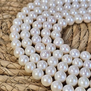 White Round Freshwater Pearls, High Luster Fresh Water Pearl Beads for Jewelry Making, High Quality Beads 15.5&quot;  Full Strand FWP033