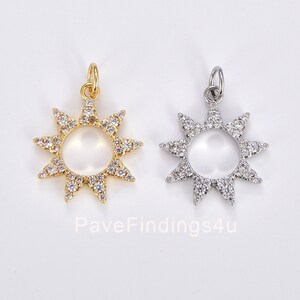 Sun CZ Micro Pave Charm Pendant, Sunburst Charm, Sun Charm, Sun Pendant, Sun Necklace, Cubic Zirconia Charm, 16x20mm, CP1076