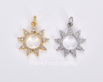 Colgante de sol con micro pavé de circonita cúbica, colgante de sol, collar de sol, colgante de sol, colgante de circonita cúbica, 16 x 20 mm, CP1076