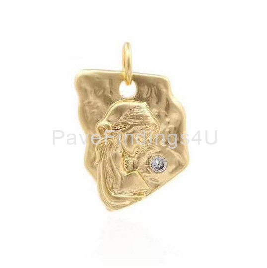 Dainty 24k Gold Virgin Mary Pendant Necklace CZ Micro Pave Gold