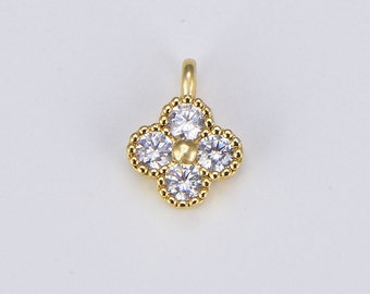 18K Gold Four Leaf Clover Charm CZ, Clover Charm, Clover Pendant, Good Luck Charm, Quatrefoil Necklace, 10x8mm, CP841