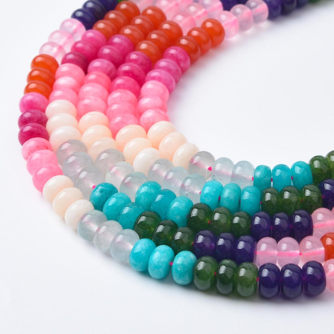Beautiful Mixed Color Jade Smooth Rondelle Beads | Multicolor Dyed Jade ...