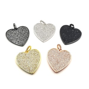 35mm 18K Gold CZ Micro Pave Heart Pendant/Charm, Cubic Zirconia, Pave Heart Shape Charm, Heart Jewelry, Jewelry Making, 35x30mm CP329