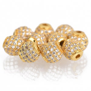Round Ball Beads 18K Gold CZ Micro Pave Round Ball Beads Shamballa Ball Beads Cubic Zirconia CZ Pave Beads, 1/2/10pcs, up-to 20mm