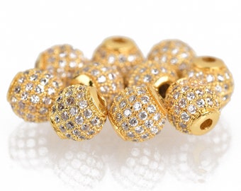 Round Ball Beads Gold Filled CZ Micro Pave Round Ball Beads Shamballa Ball Beads Cubic Zirconia CZ Pave Beads, 1/2/10pcs, up-to 20mm