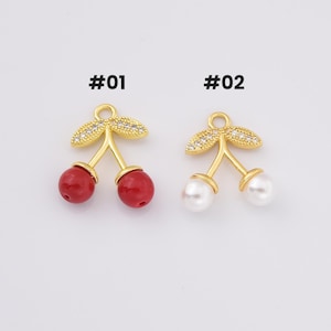 Ciondoli a forma di ciliegia riempiti d'oro, ciondolo a forma di foglia con perle o perline rosse, grazioso ciondolo a forma di frutta per realizzare gioielli fai da te, bracciali e collane, CP2218