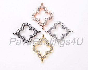 Mini conector de trébol de cuatro hojas, dije de trébol con micropavé de circonitas cúbicas en oro de 18 quilates, conector de trébol de cuatro hojas, 12 x 8 mm
