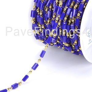 1/3/10 Feet Lapis Lazuli Blue Faceted Rectangle Beaded Chain 14K Gold , Blue Tube Beaded Chain, Bulk Chain, 3x5mm, CH021
