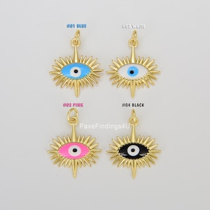 Gold Sun Charm, Gold Filled Evil Eye Pendant, Sun Ray Charm, Sunburst Charm, Enamel Evil Eye Sun Pendant, Sunshine Charm, 23x18mm, CP1627