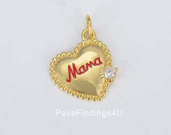 Gold Mama Charm, Mother Heart Charm, Gift for Her, Mothers Day Gift, Mom Charm for Bracelet Necklace Component, CP1413