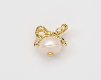 Dije de perla de agua dulce con lazo de cinta relleno de oro para collar, pulsera, pendientes, joyería, regalo de cumpleaños CP2054