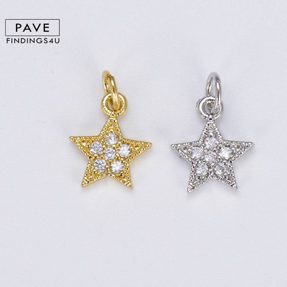 Star Charm, 18K Gold Mini Star Cubic Zirconia Bracelet Necklace