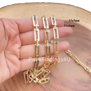 Rectangular Flat Paper Clip Chain by Yard, Gold Filled Elongated Chain by Foot, Wholesale Bulk Roll Chain for Jewelry Making, CH279
