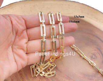 Rechteckige flache Papierklammerkette zu Fuß, Gold Filled längliche Kette zu Fuß, Großrollenkette für die Schmuckherstellung, CH279