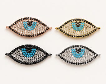 Gold Filled Evil Eye Connector, Pave CZ Nazar Eye Link, Turquoise Crystal Connector for Bracelet Necklace DIY Jewelry Making, CN167