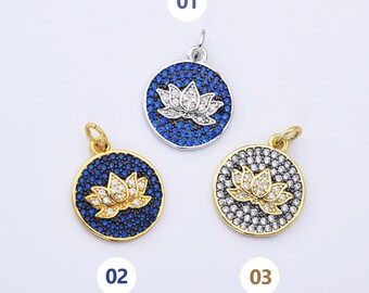 Lotus Charm Anhänger, CZ Micro Pave Lotus Charm, CZ Lotus Flower Charm, Lotus Anhänger, Lotus Halskette, Zirkonia, 14 x 18 mm, cp079