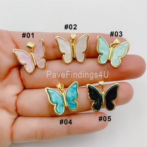 Ciondolo a forma di farfalla rosa Mariposa riempito in oro 18 carati, ciondolo a forma di farfalla in perla, pendente in acrilico per collana, orecchino, bracciale, componente, 20 x 17 mm, CP1274