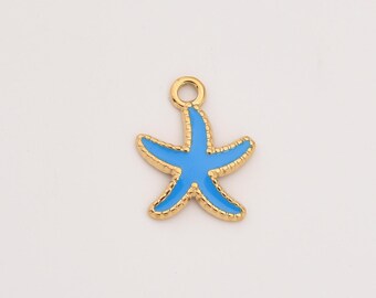 Gold Filled Starfish Charm, Stainless Steel Blue Enamel Ocean Pendant for DIY Necklace Bracelet Jewelry Making, Gift for Women, SCP153